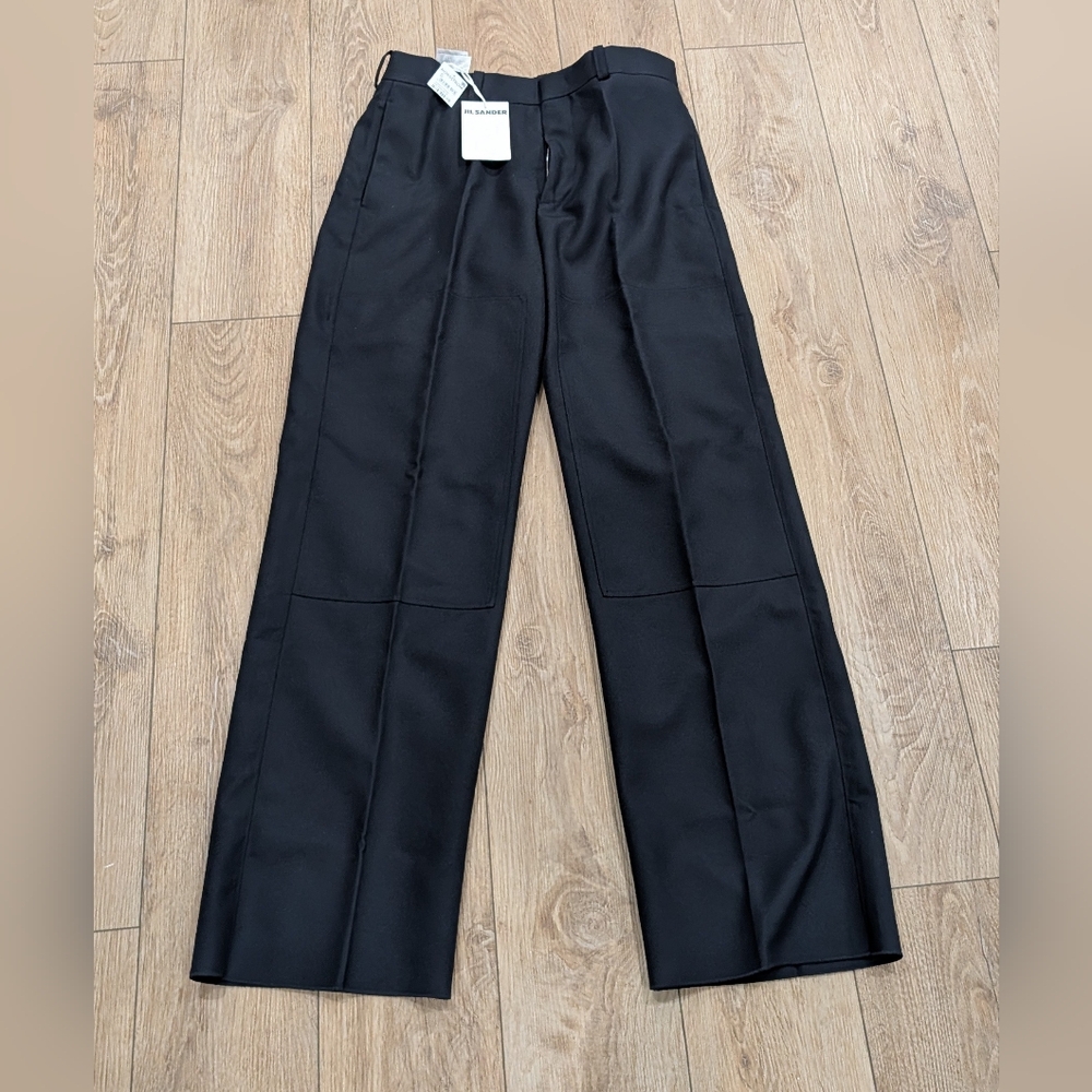 Jil Sander Men's Black Wide-Leg Trousers with Crease Detail